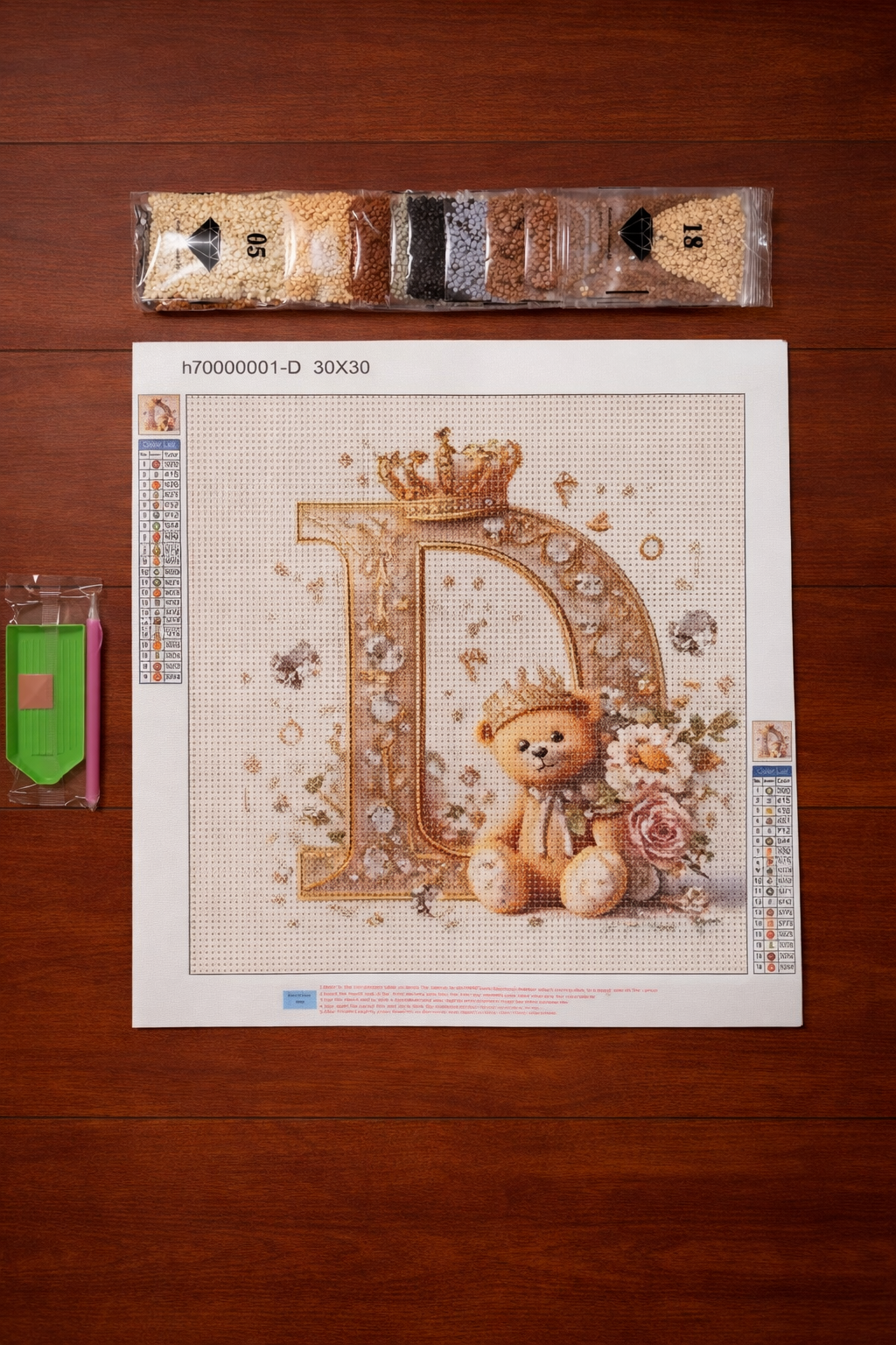 Daily Chris – D betűs alkotókészlet mackóval (kristálymozaik / diamond painting)