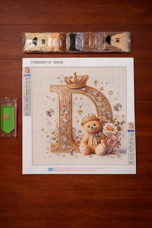 Daily Chris – D betűs alkotókészlet mackóval (kristálymozaik / diamond painting)